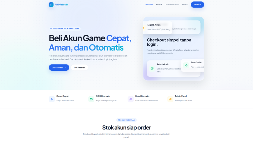 Website Auto Order Akun Game AWPrimeJB